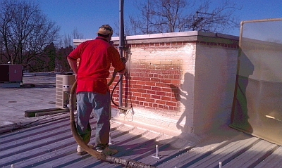 spray foam on brick